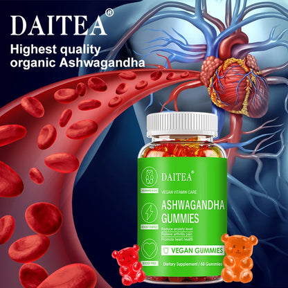 DAITEA Ashwagandha Gummies - Reduces Stress and Anxiety, Supports Heart, Joints, Immunity and Energy, Vegetarian