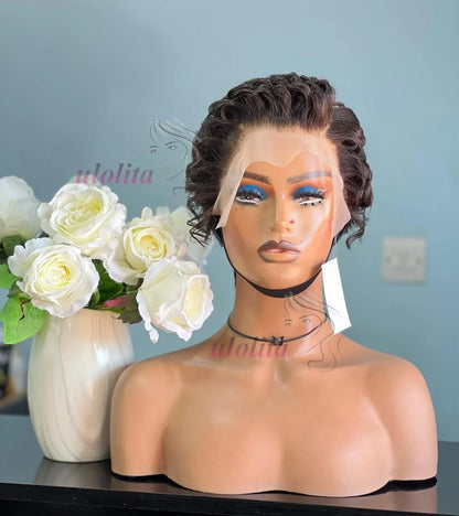 613 Blonde Pixie Cut Short Bob Loose Wave Human Hair Wigs Chocolate Brown Short Bob 13x4 Transparent Lace Front Wigs Preplucked