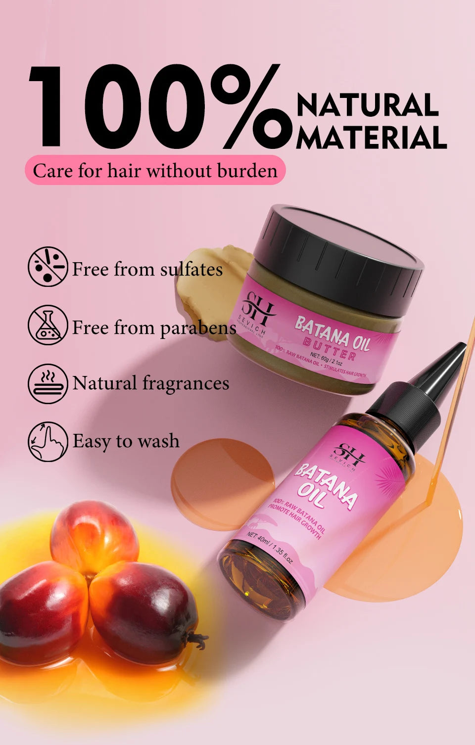 Natural 100% Pure Batana Oil For Hair Growth Butter Hair Mask Traction Alopecia Anti Hair Loss Baldness Treatment For Men Women