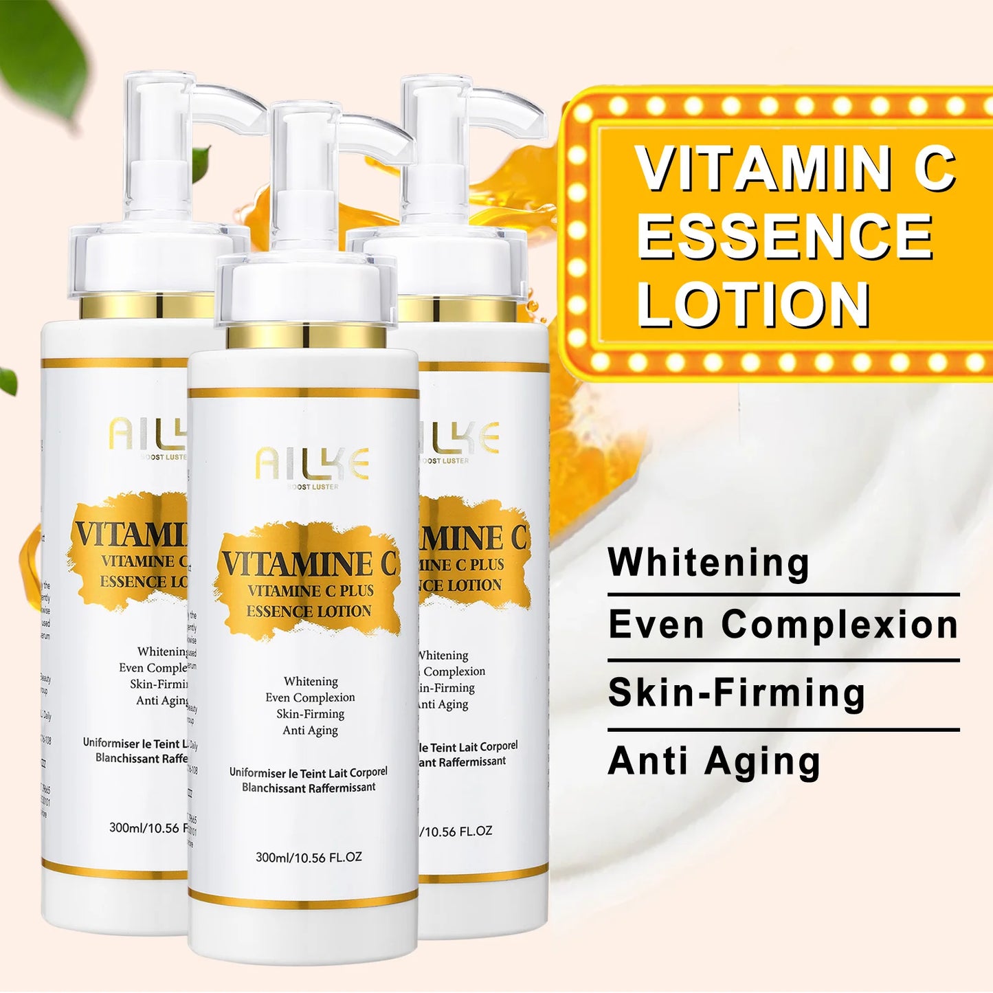 AILKE Vitamin C Skin Care Set, with Lightening Body Lotion, Even Skin Tone Cream, Whitening Serum, Brightening Soap