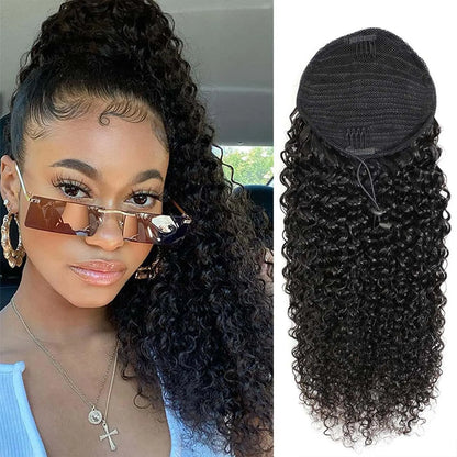 100% Human Hair Drawstring Ponytail Extension Water Wave Straight Kinky Curly Corn Wave Ponytail Clip in Ponytails Extensions