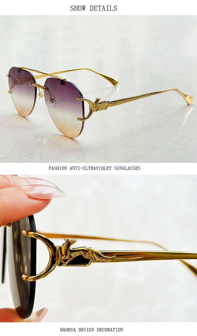 Rimless Designer Sunglasses Women Trendy Luxe Fashion Sunglasses Men Vintage Glasses Lentes De Sol Mujer Lunette Soleil Femme