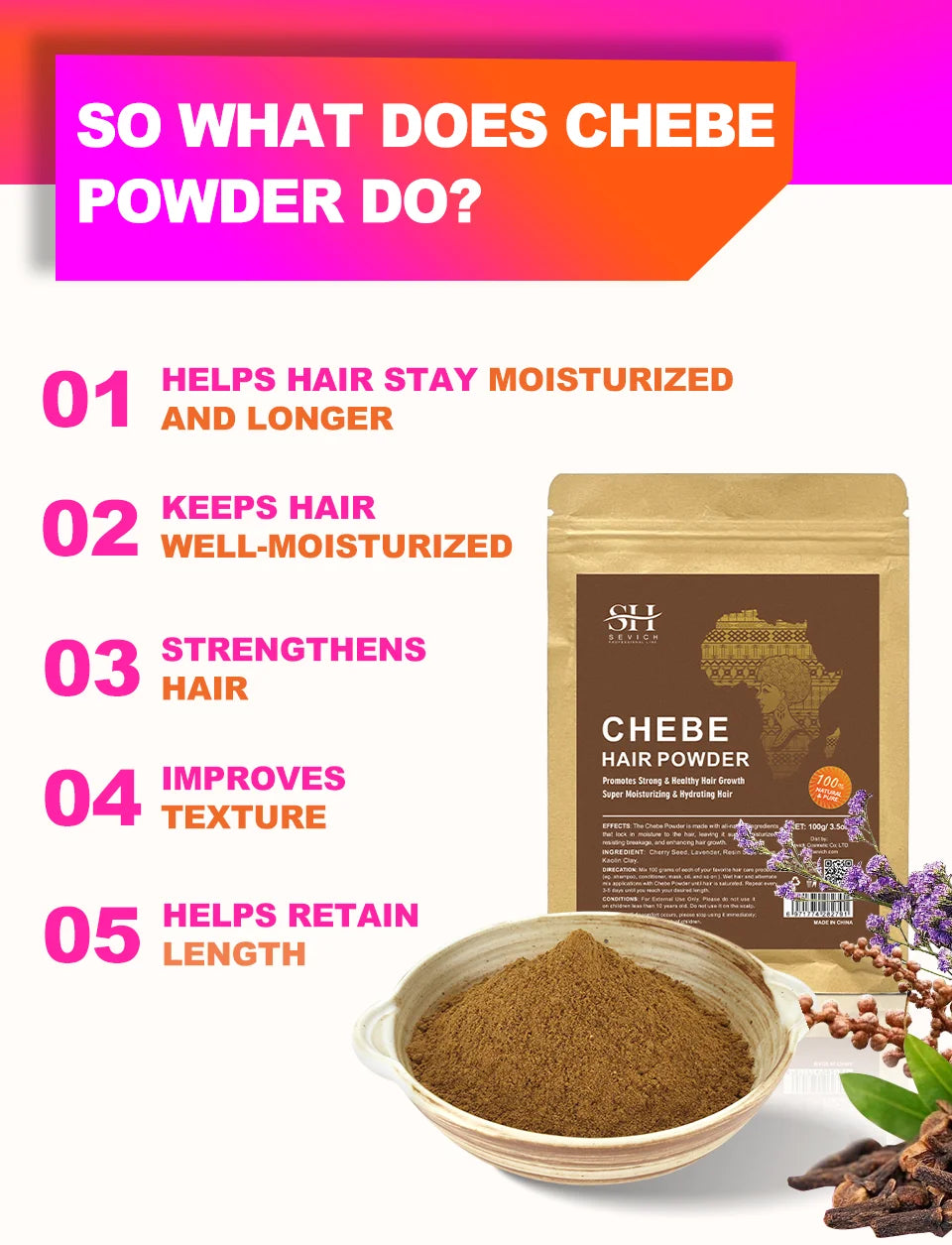 Sevich 100% Chebe Powder Effective Growthing Hair Improves Hair Density Nourishes Follicles Fast Regrowth Hair Product 100g