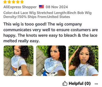 Short Curly Bob Wig 100% Human Hair 200% Density 13x4 Transparent Lace Frontal Wig 8-14 Inch Deep Wig PrePlucked Women Remy Hair