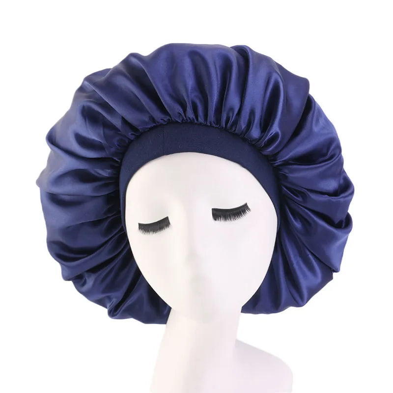 New Women Oversized Silky Hair Soft Elegant Bonnet Solid Color Satin Bonnet Sleeping Night Cap Elastic Shower Bath Hats