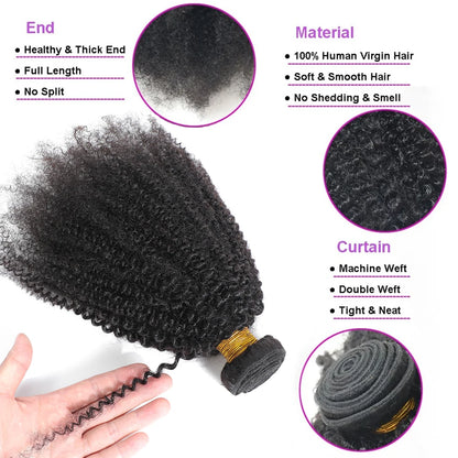 Raw Indian Afro Kinky Curly Human Hair Bundles 4B 4C Natural Virgin Curly 100% Soft Human Hair Weave Bundle Hair Extension Weft