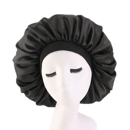 New Women Oversized Silky Hair Soft Elegant Bonnet Solid Color Satin Bonnet Sleeping Night Cap Elastic Shower Bath Hats