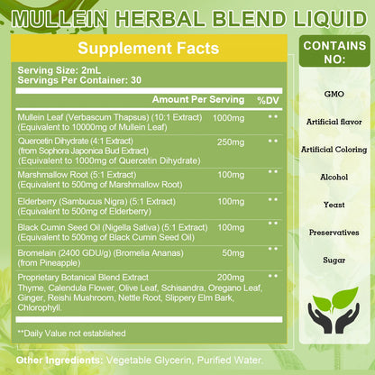 Mullein Drops Suitable For Lung, Lung Detoxification And Cleansing, Vegetarian Mullein Leaf Extract For Respiration, Immunity