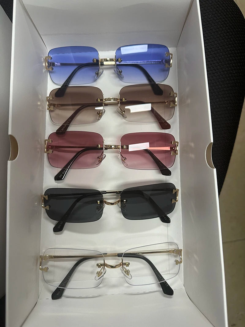 Ruiao 2025 rimless sunglasses UV400 fashion square metal glasses for men women designer man's brand sun shades for outdoor