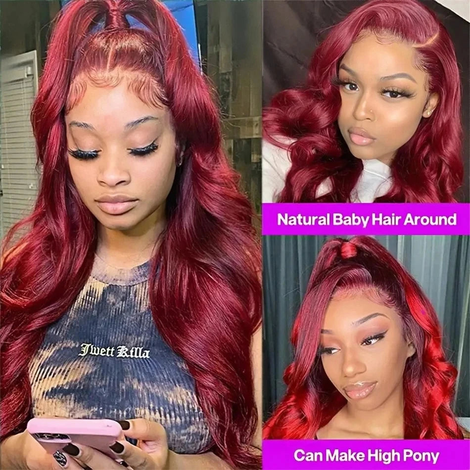 13x6 Hd Lace Front Human Hair Wig 99J Burgundy Preplucked Hd Transparent 13x4 Body Wave Human Hair Lace Frontal Wigs for Women