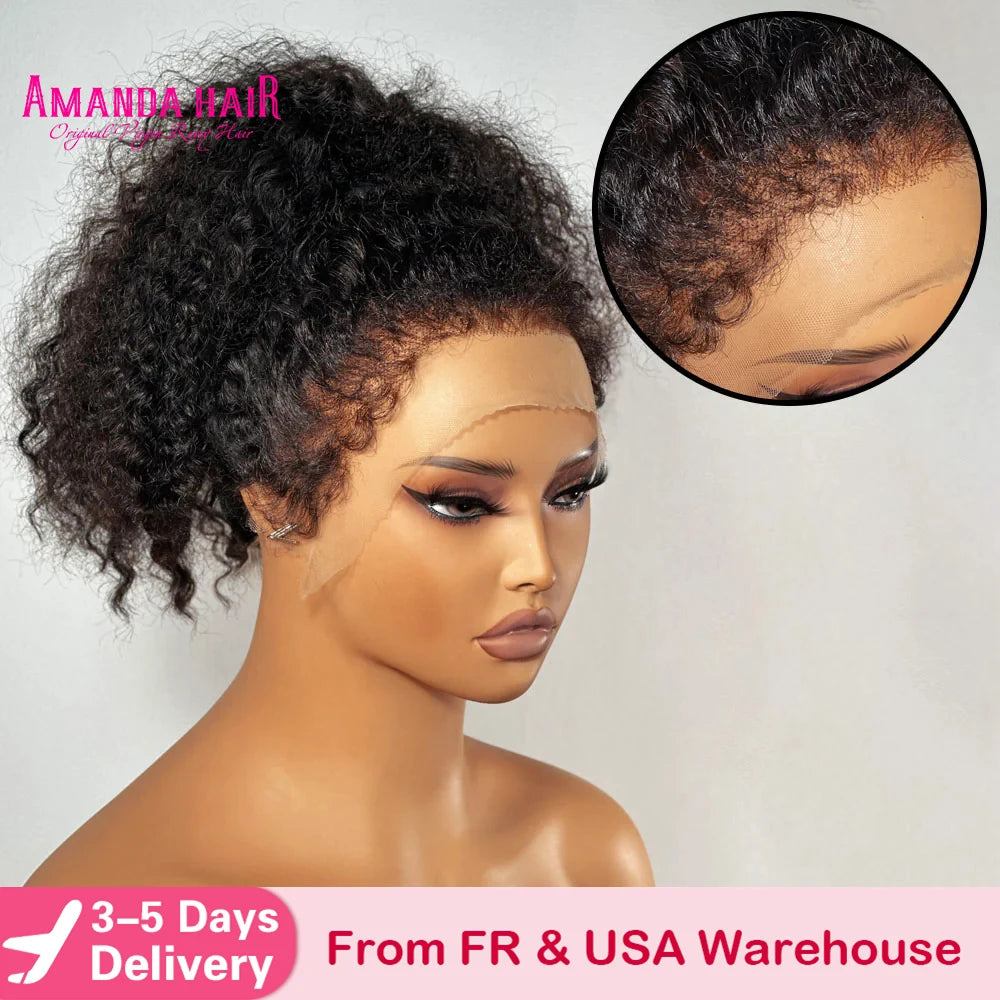 220% Kinky Curly edge Wigs Short Bob Pixie Cut Curly 13x4 Lace Front Wig Human Hair Wig PrePlucked Baby Hair Lace Closure Wig