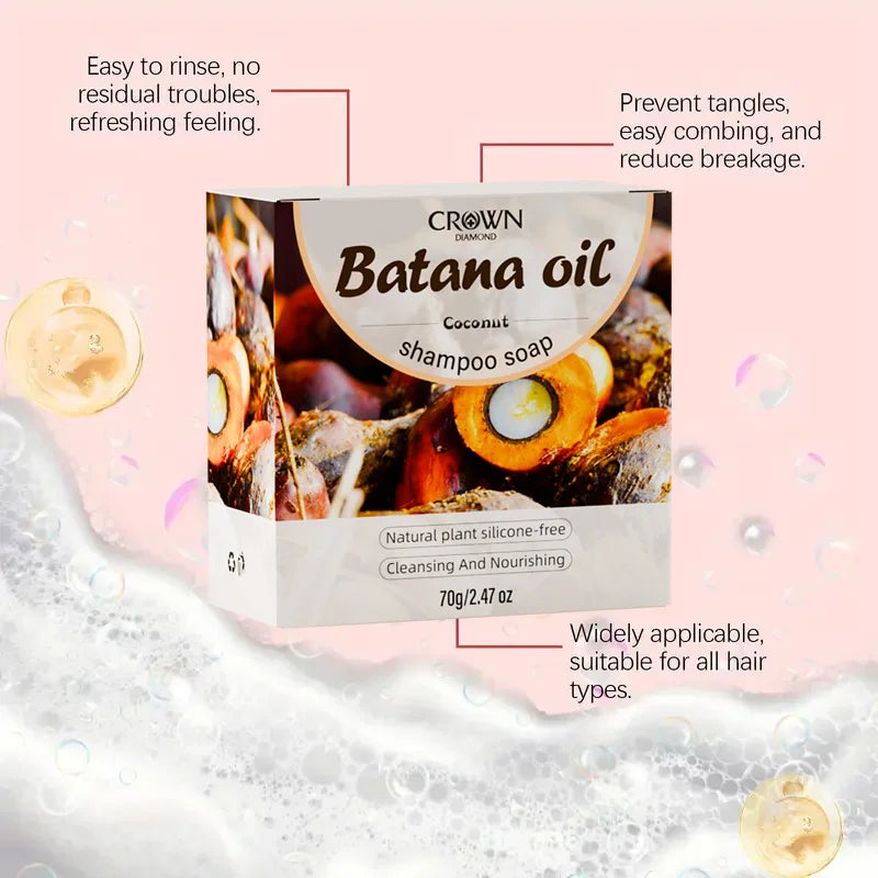 2-in-1 Natural Anti-Hair Loss Shampoo Bar with Batana and Rosemary – Controls Oil, Strengthens Roots, Vegan & Long-Lasting