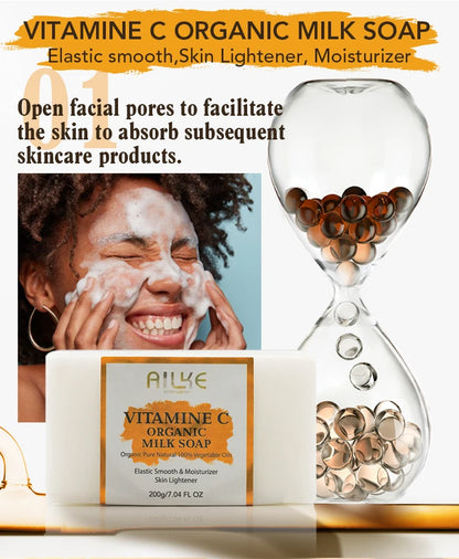 AILKE Vitamin C Skin Care Set, with Lightening Body Lotion, Even Skin Tone Cream, Whitening Serum, Brightening Soap