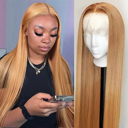 13X6 HD Lace Front Human Hair Wigs #27 Honey Blonde Colored Lace Frontal Wigs Brazilian Straight Transparent Lace Wigs For Women