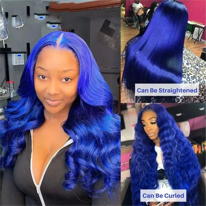 Navy Blue 13x4 Lace Front Body Wave Human Hair Wigs Brazilian Blue Colored Transparent Lace Front Wigs For Women Pre Plucked