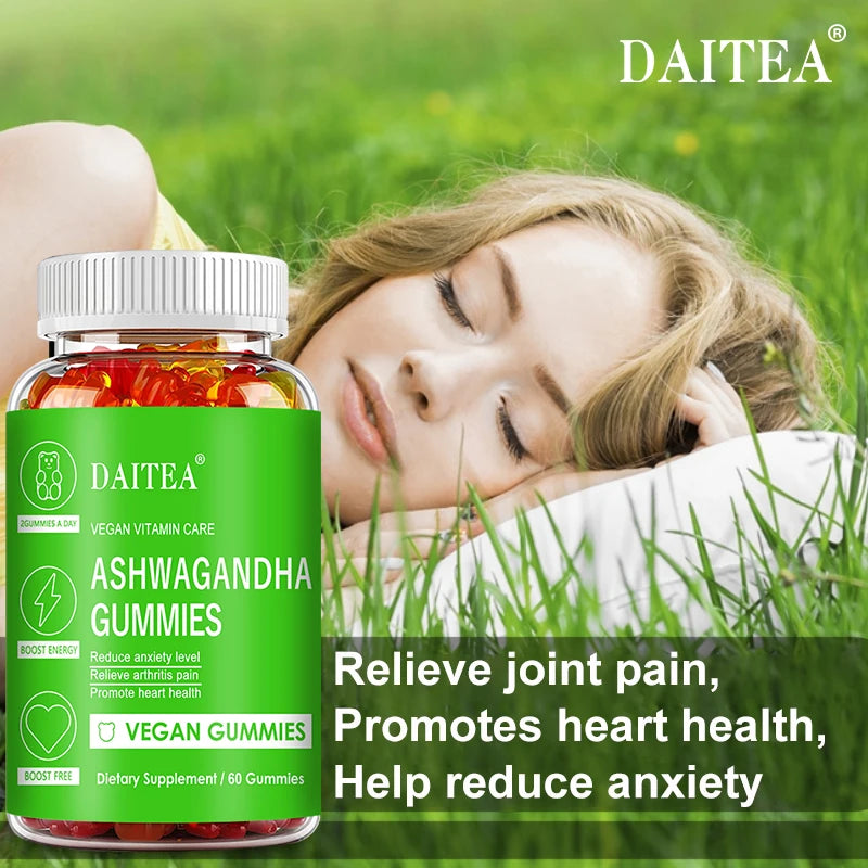 DAITEA Ashwagandha Gummies - Reduces Stress and Anxiety, Supports Heart, Joints, Immunity and Energy, Vegetarian
