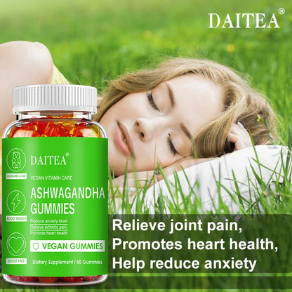 DAITEA Ashwagandha Gummies - Reduces Stress and Anxiety, Supports Heart, Joints, Immunity and Energy, Vegetarian