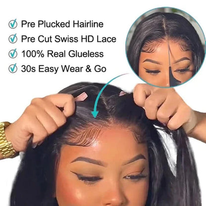 Pre Cut No Glue 4x6 Bone Straight Glueless Wig Human Hair 5x5 Ready To Wear Brazilian Lace Front Wigs For Women Preplucked Bling