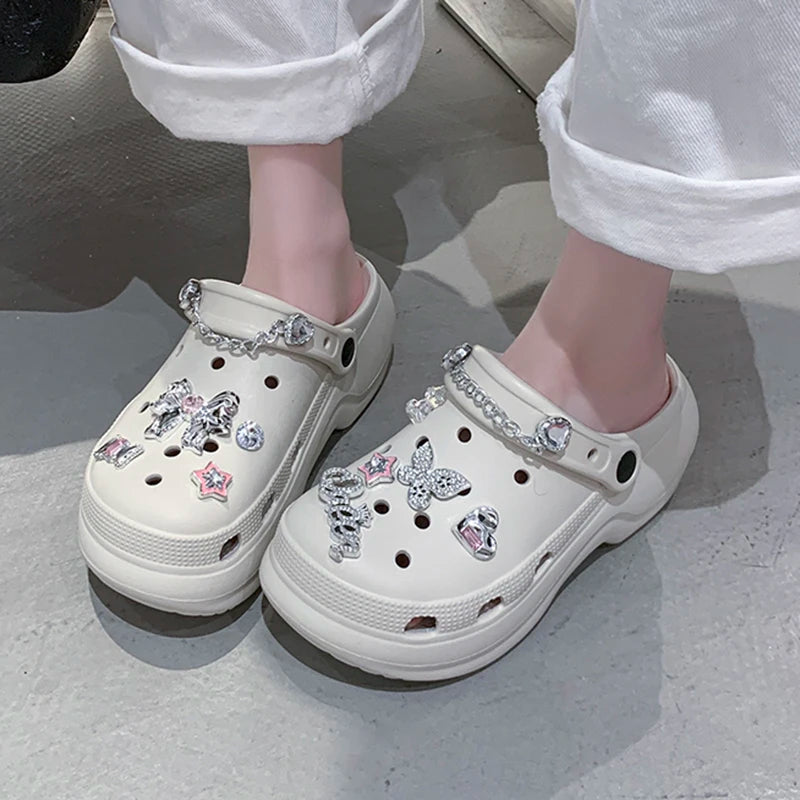 Crystal Butterfly Platform Sandals Women 2025 Summer Non Slip Eva Clogs Garden Shoes Woman Cozy Thick Sole Beach Sandals Female