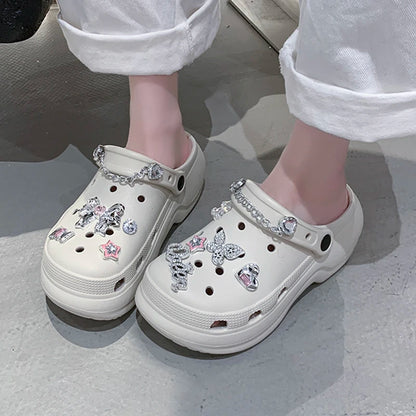 Crystal Butterfly Platform Sandals Women 2025 Summer Non Slip Eva Clogs Garden Shoes Woman Cozy Thick Sole Beach Sandals Female