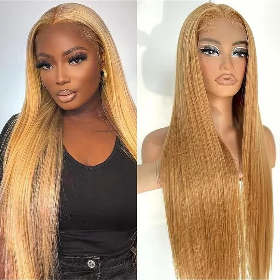 13X6 HD Lace Front Human Hair Wigs #27 Honey Blonde Colored Lace Frontal Wigs Brazilian Straight Transparent Lace Wigs For Women