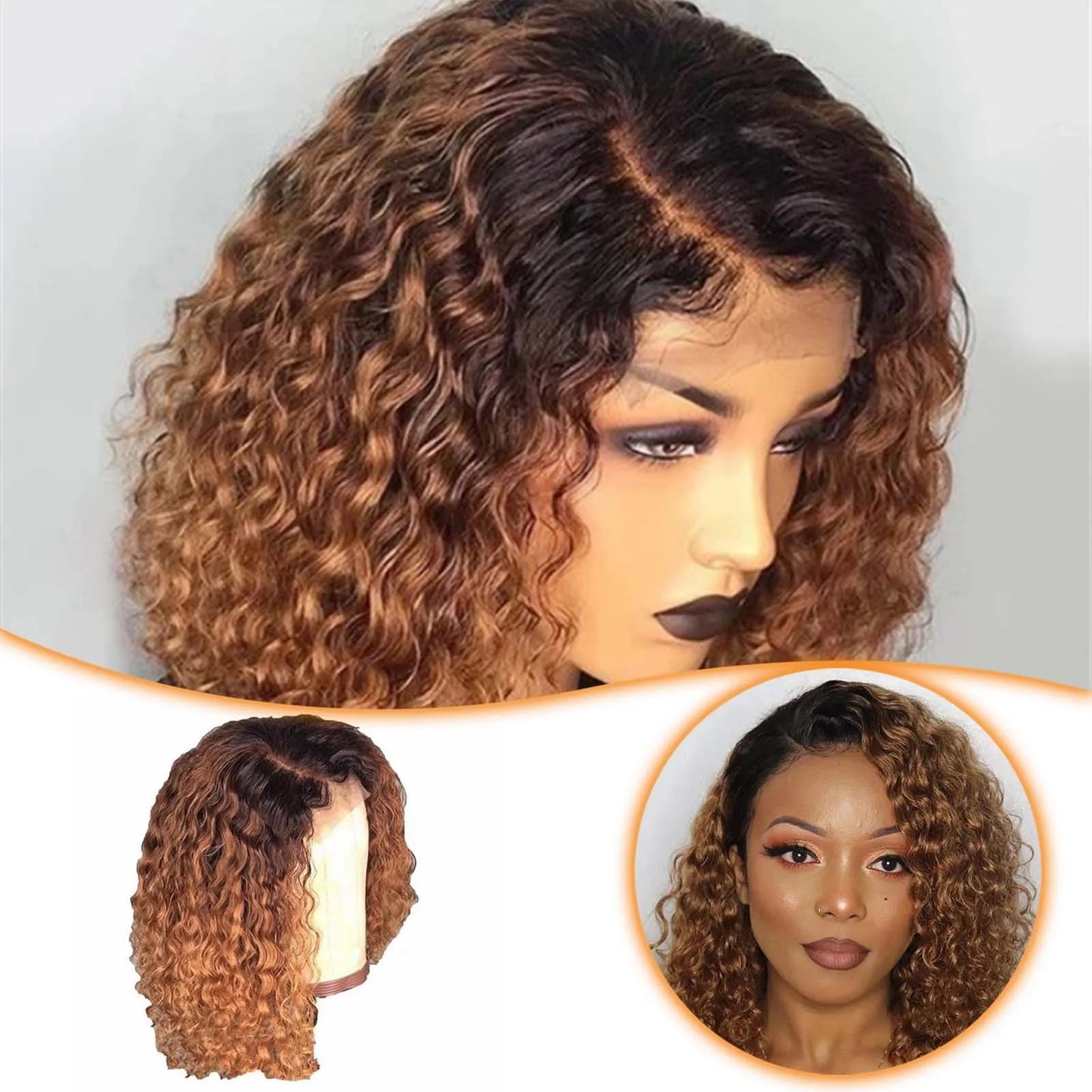 Natural Bob Wig Human Hair Small Curly Wig European And Wigs Women'S Gradient Color Short Curly Hair Synthetic For Cosplay