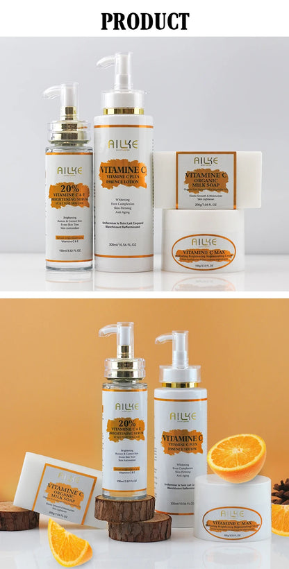 AILKE Vitamin C Skin Care Set, with Lightening Body Lotion, Even Skin Tone Cream, Whitening Serum, Brightening Soap