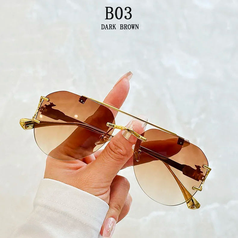 Rimless Designer Sunglasses Women Trendy Luxe Fashion Sunglasses Men Vintage Glasses Lentes De Sol Mujer Lunette Soleil Femme