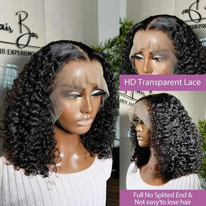 250 Density 13x6 13x4 HD Transparent Curly Deep Wave Lace Frontal Bob Human Hair Wig Lace Front Wig PrePlucked For Black Women