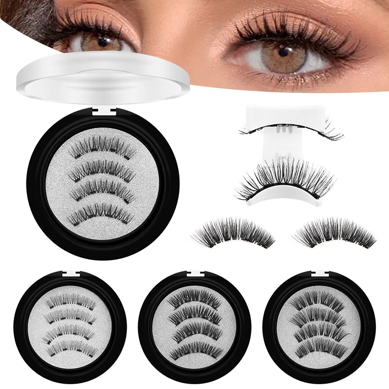 DINGSEN Magnetic Eyelashes 3D Natural False Eyelashes Reusable 4pcs Magnet Clip Set Lashes Extension makeup Tweezers Lash Set