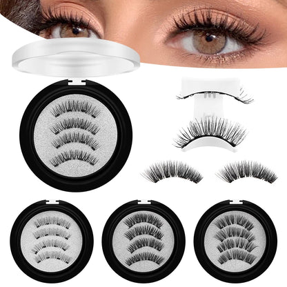 DINGSEN Magnetic Eyelashes 3D Natural False Eyelashes Reusable 4pcs Magnet Clip Set Lashes Extension makeup Tweezers Lash Set