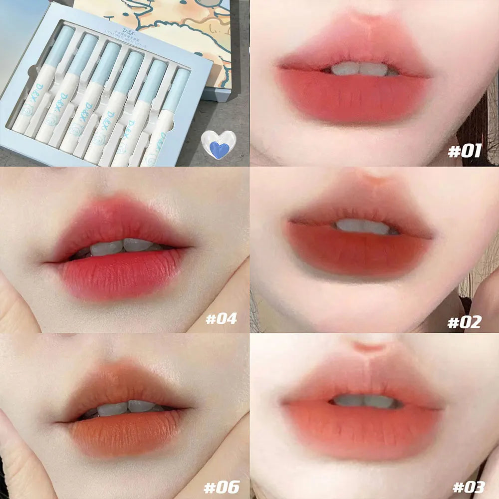 6 PCS Kawaii Lipsticks Set Free Shipping Korean Make Up Beauty Cosmetics Matte Lip Mud Waterproof Long lasting Makeup for women