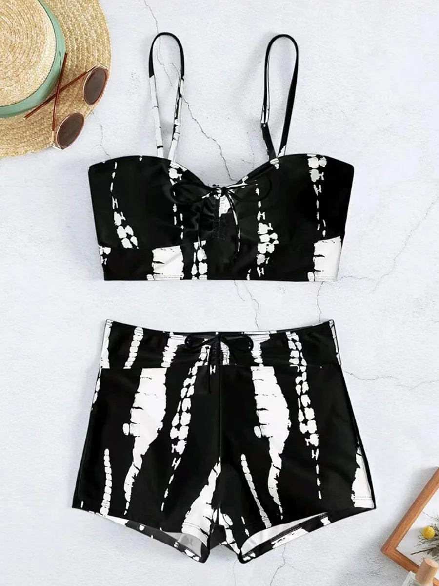 2024 Print High Waist String Two Piece Bikini Women Swimwear Female Swimsuit Bathers Bathing Swimming Suit Beachwear Summer