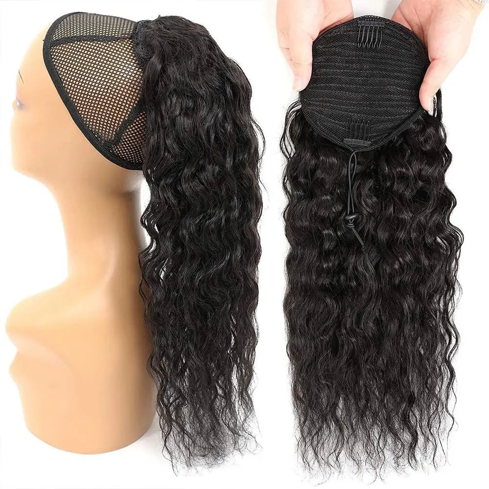 100% Human Hair Drawstring Ponytail Extension Water Wave Straight Kinky Curly Corn Wave Ponytail Clip in Ponytails Extensions