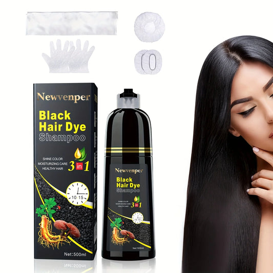 500ML/14.9 Fl.oz Black Hair Dye shampoo Coloring in Minutes Natural & Long Lasting Hair Dye Shampoo  Men & Women Hair turn Black