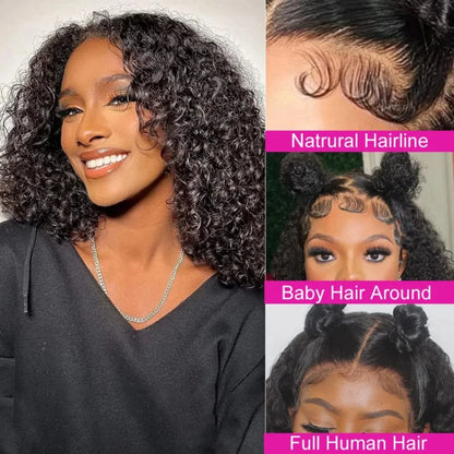 Short Curly Bob Wig 100% Human Hair 200% Density 13x4 Transparent Lace Frontal Wig 8-14 Inch Deep Wig PrePlucked Women Remy Hair