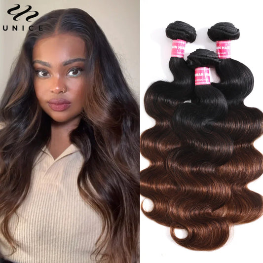 UNice Hair Dark Root Ombre Brown Body Wave Human Hair Bundles 3/4 PCS Deal Sew In Weaves Bundles 100% Human Hair 8-26 Inch