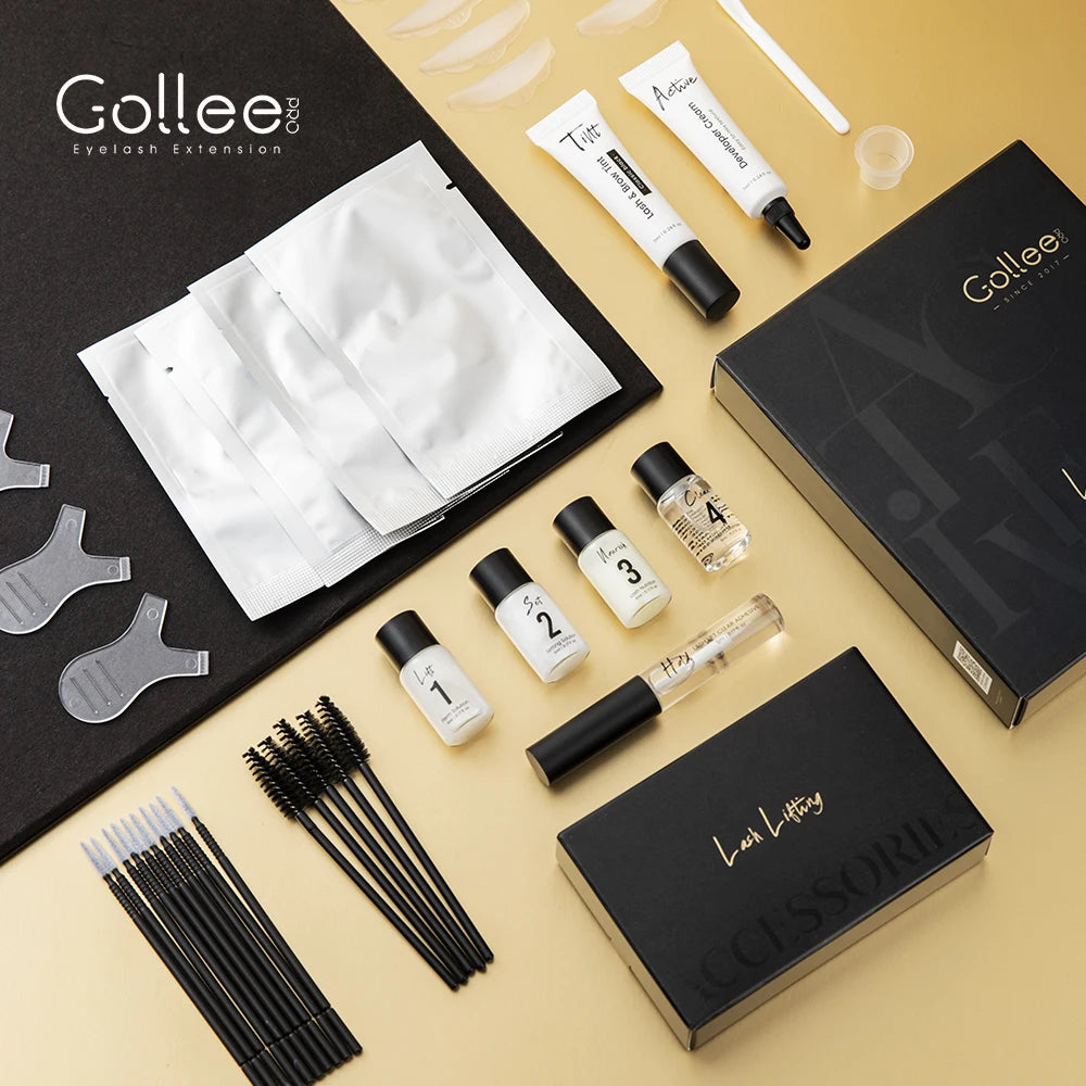 Gollee Lash and Brow Tinting Kit Classic Black Natural Eyelash Lifting Perm Treatment Makeup Set 4-6 Weeks For Lash Curler Perm
