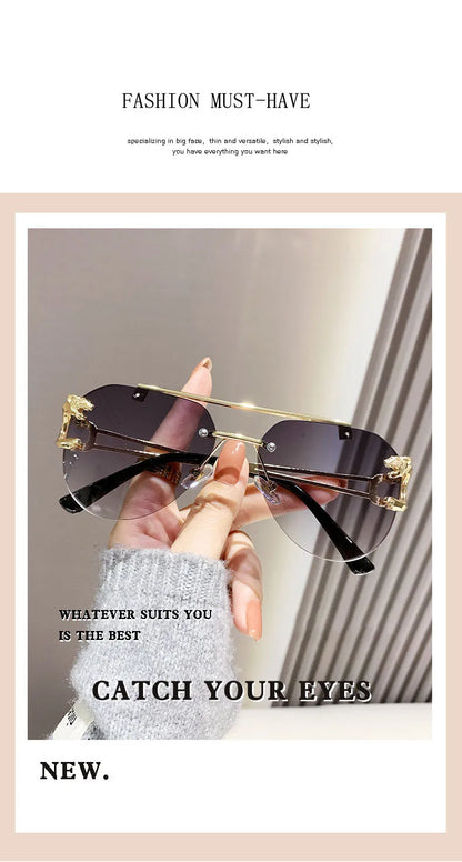 Rimless Designer Sunglasses Women Trendy Luxe Fashion Sunglasses Men Vintage Glasses Lentes De Sol Mujer Lunette Soleil Femme