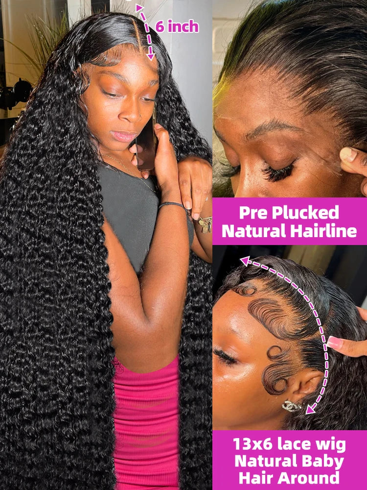 13x6 HD Transparent Loose Deep Wave Frontal Wig 250 Density 13x4 Lace Front Wig Human Hair Brazilian Raw 30 40 Inch Curly Wigs