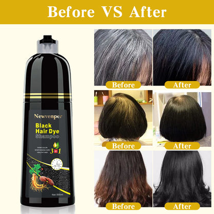 500ML/14.9 Fl.oz Black Hair Dye shampoo Coloring in Minutes Natural & Long Lasting Hair Dye Shampoo  Men & Women Hair turn Black