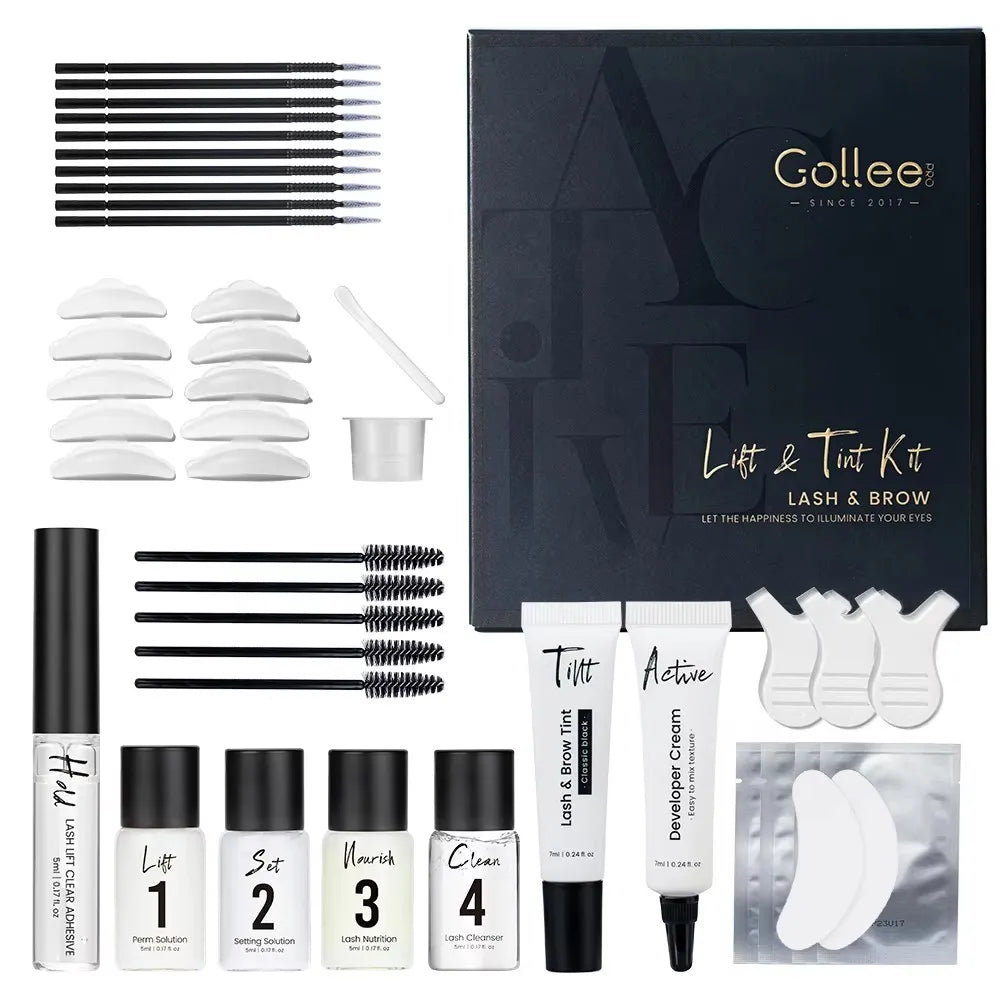 Gollee Lash and Brow Tinting Kit Classic Black Natural Eyelash Lifting Perm Treatment Makeup Set 4-6 Weeks For Lash Curler Perm