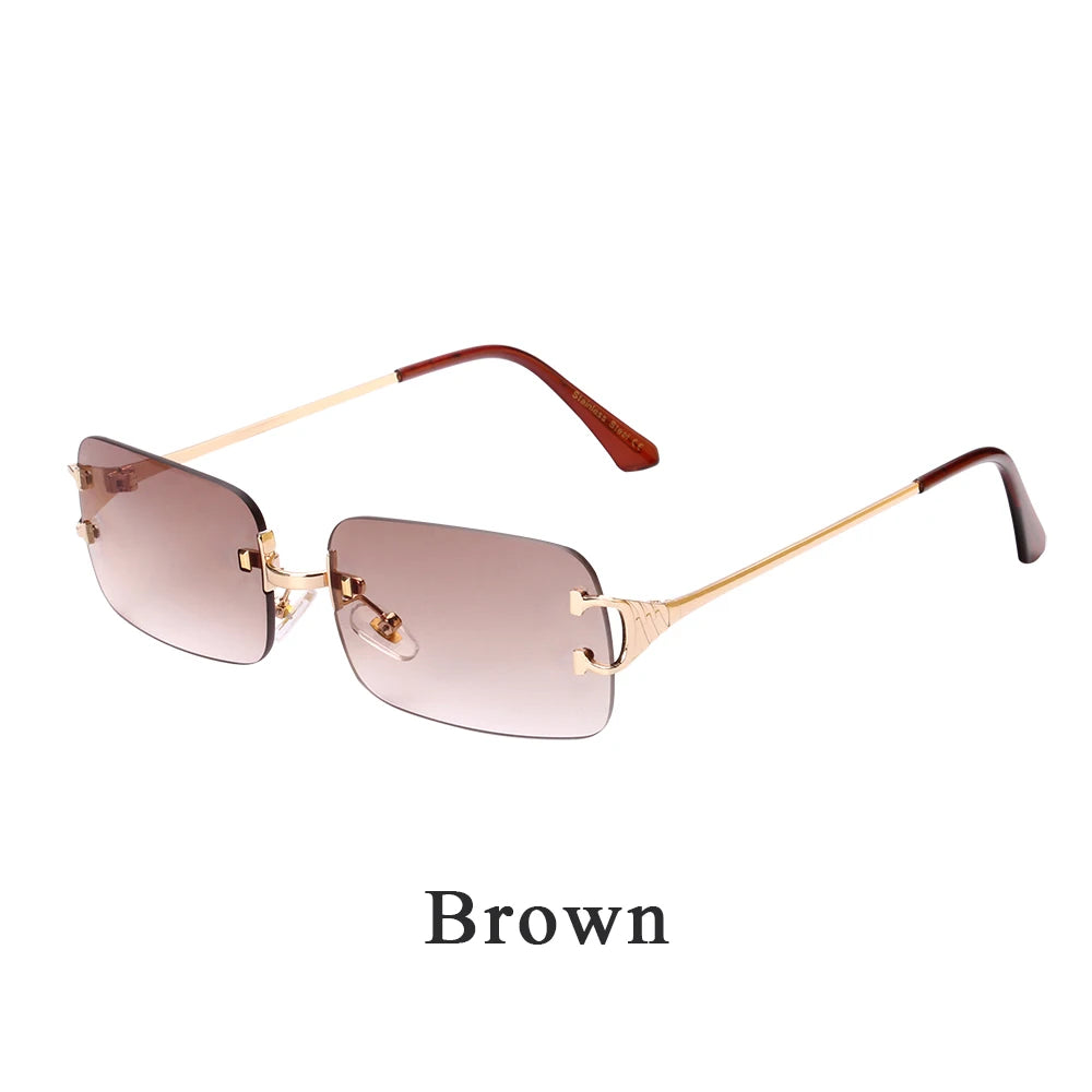 Ruiao 2025 rimless sunglasses UV400 fashion square metal glasses for men women designer man's brand sun shades for outdoor