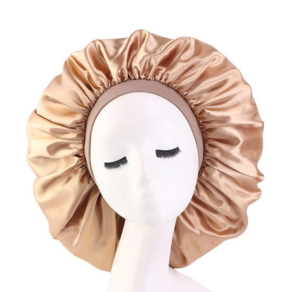 New Women Oversized Silky Hair Soft Elegant Bonnet Solid Color Satin Bonnet Sleeping Night Cap Elastic Shower Bath Hats