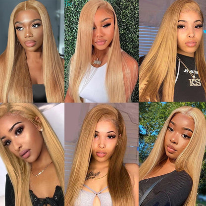 13X6 HD Lace Front Human Hair Wigs #27 Honey Blonde Colored Lace Frontal Wigs Brazilian Straight Transparent Lace Wigs For Women