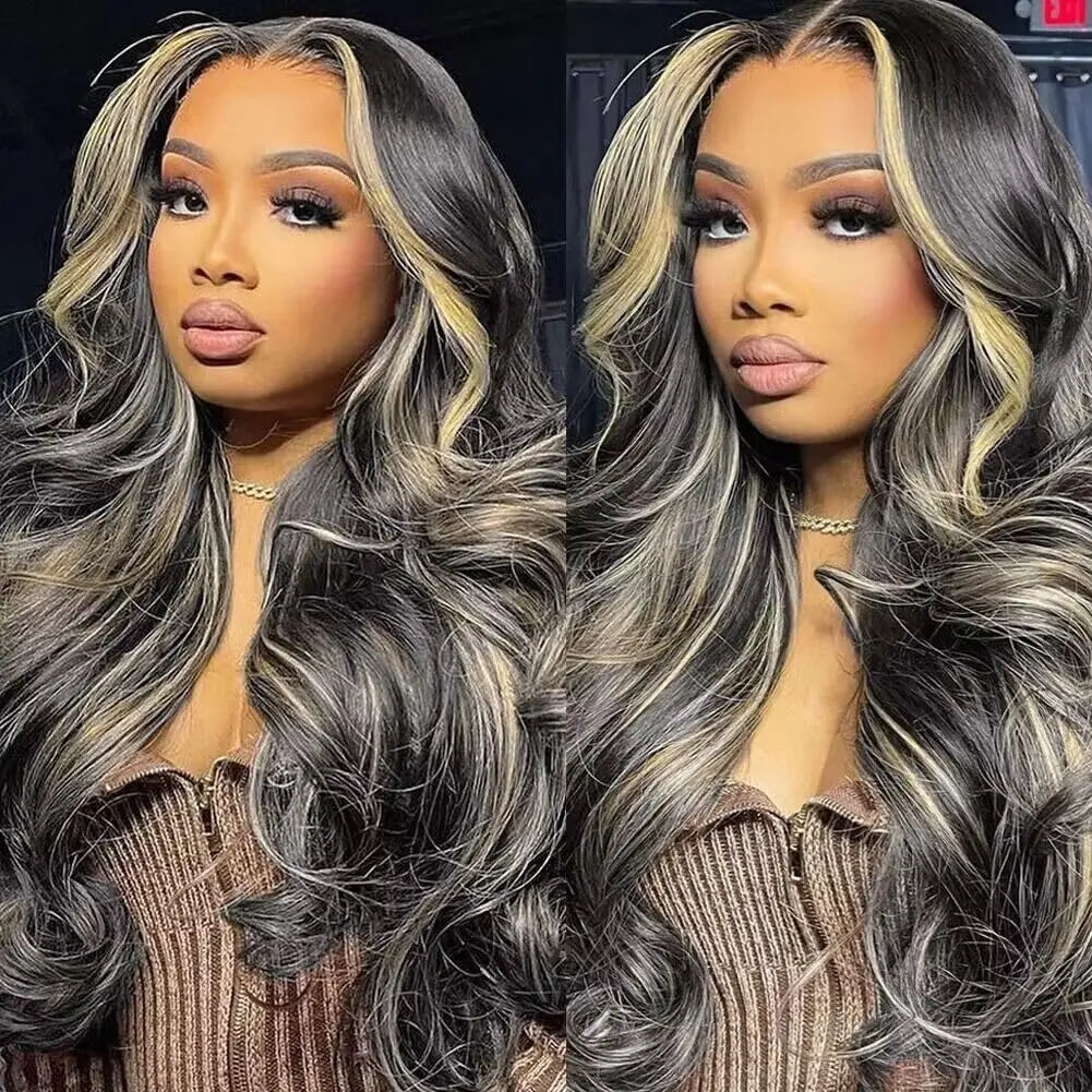 1B/27 Body Wave 13x4 Lace Frontal Highlight Wig Human Hair Brazilian 200 Density 30 Inch Ombre Blonde Colored Human Hair Wigs
