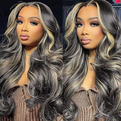 1B/27 Body Wave 13x4 Lace Frontal Highlight Wig Human Hair Brazilian 200 Density 30 Inch Ombre Blonde Colored Human Hair Wigs