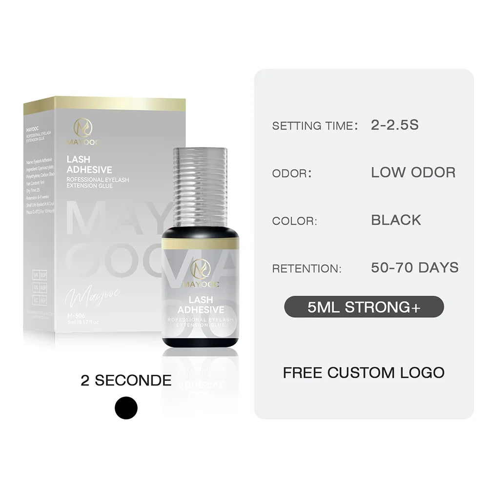 MAYOOC Fast Dry Strong Eyelash Extension Glue 5ml Adhesive 7-8 Weeks Non Odor False Lash Glue Makeup Tool Free Custom logo