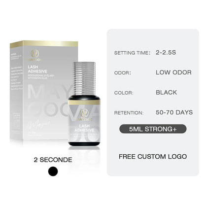 MAYOOC Fast Dry Strong Eyelash Extension Glue 5ml Adhesive 7-8 Weeks Non Odor False Lash Glue Makeup Tool Free Custom logo