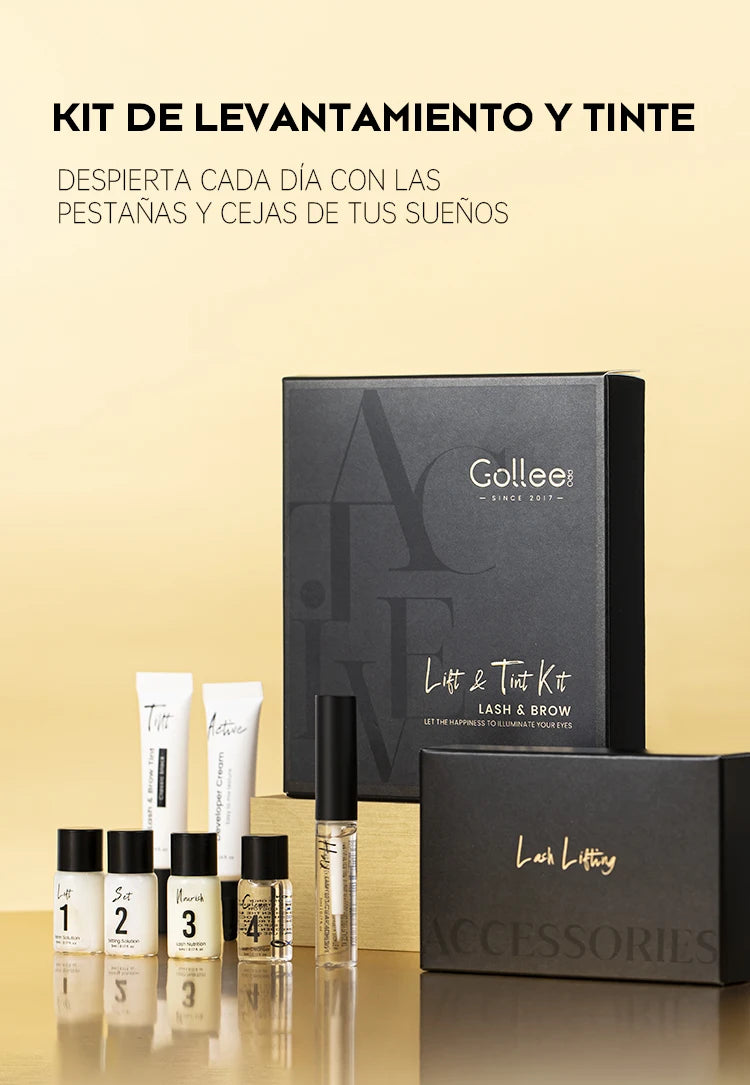 Gollee Lash and Brow Tinting Kit Classic Black Natural Eyelash Lifting Perm Treatment Makeup Set 4-6 Weeks For Lash Curler Perm